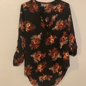 Daniel Rainn | Black 3/4 Sleeve Floral Blouse